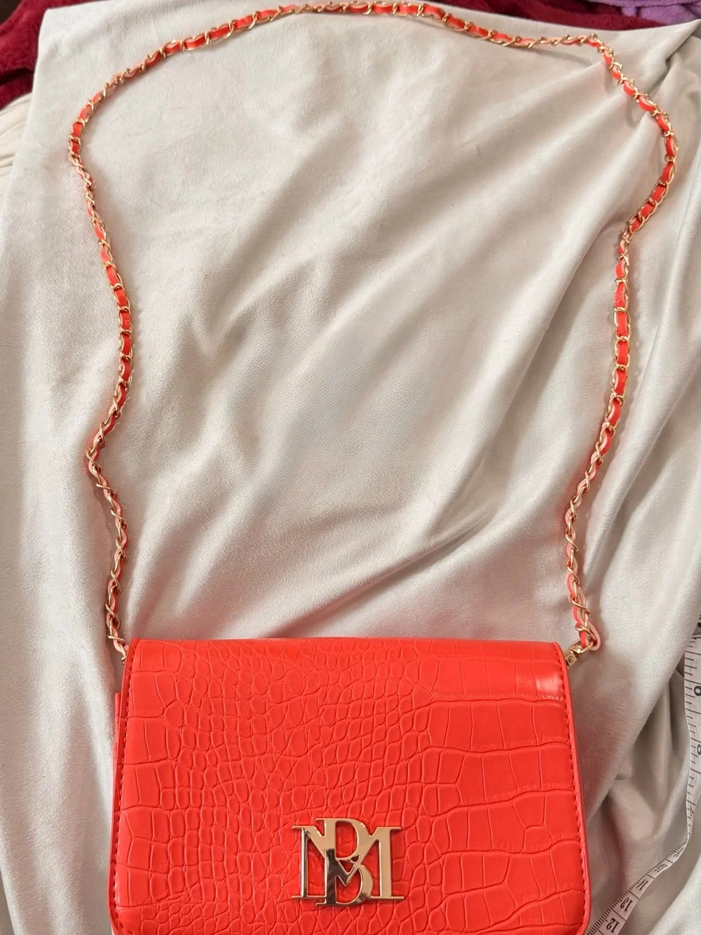 NWOT Badgley Mischka Orange Croc-Embossed Convertible Clutch/Chain Crossbody